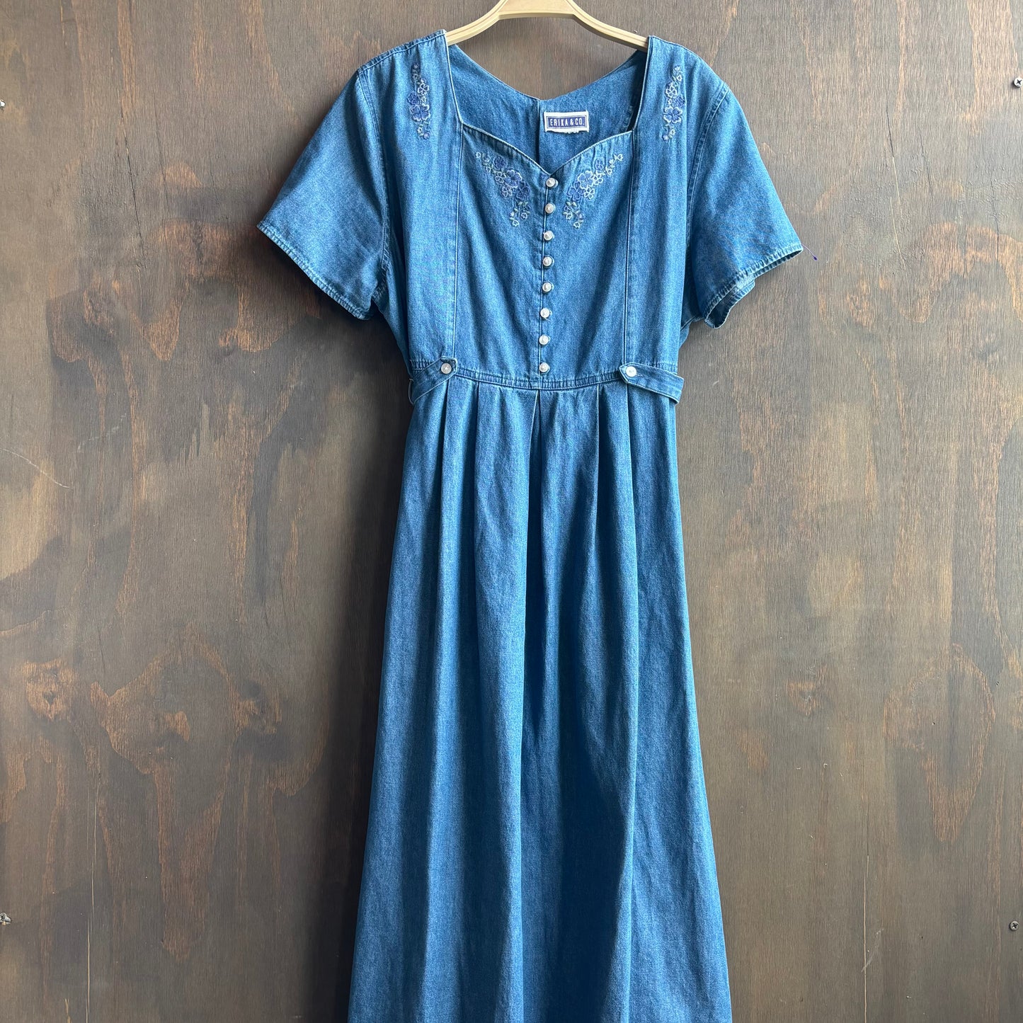 Denim Maxi Dress with Flowers