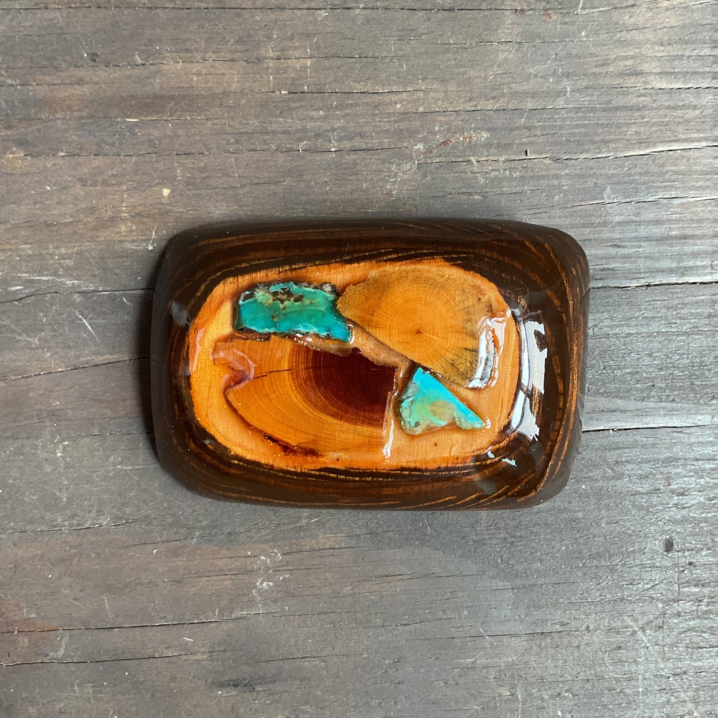 Wood and Turquoise Belt Buckle