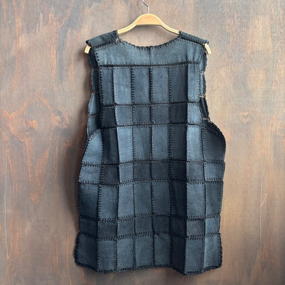 Vintage Black Leather Patchwork Vest