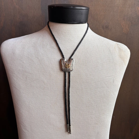 Vintage Hollywood Style Saddle Bolo on Black Leather Tie