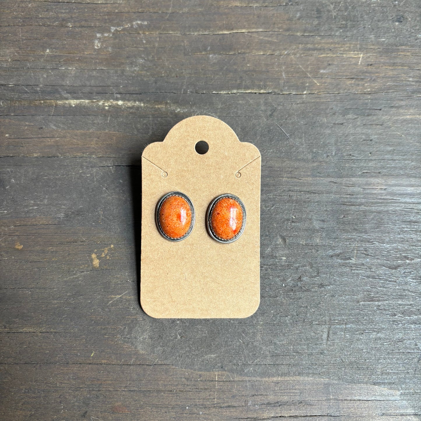 Oval Orange Stone Silver Earrings