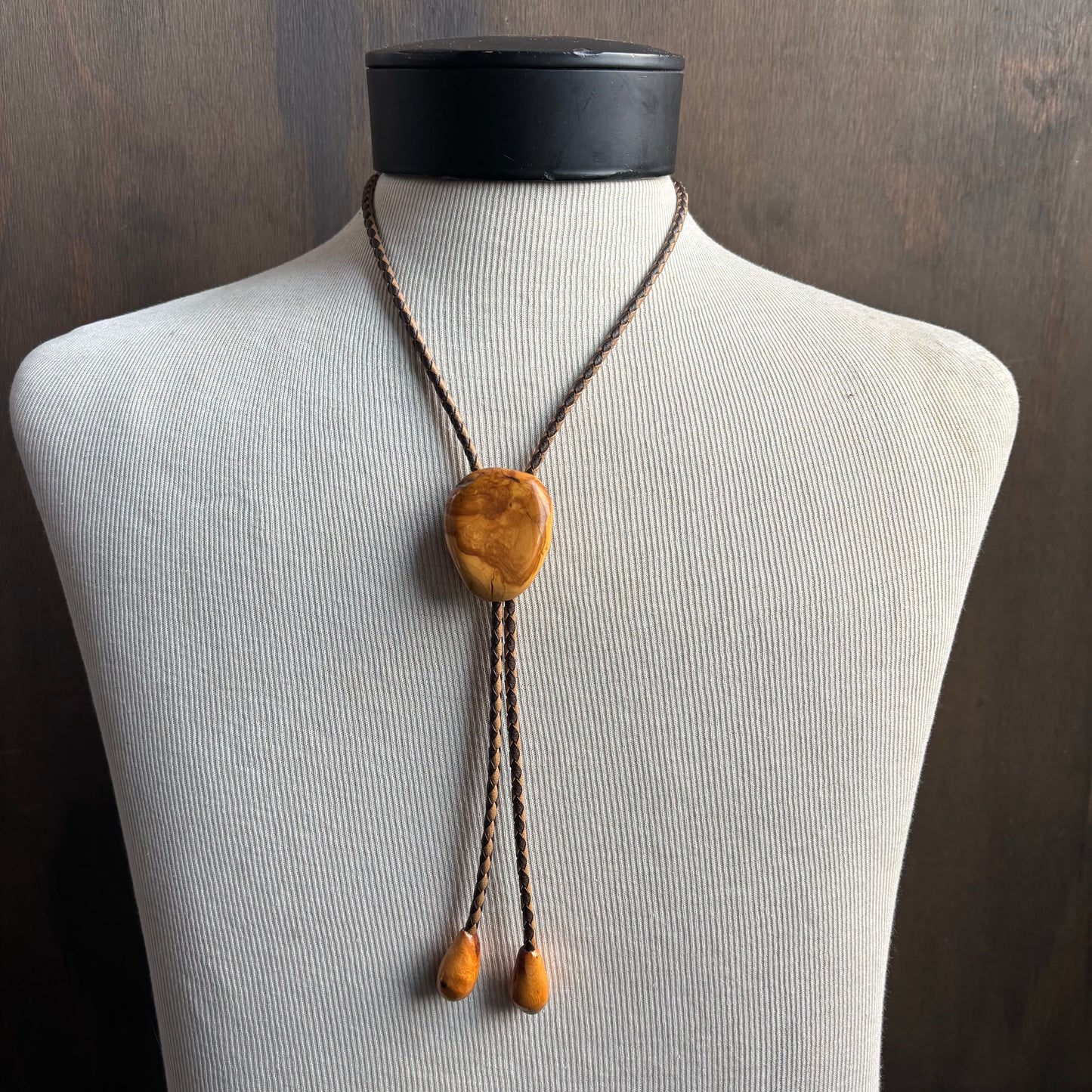 Burl Wood Bolo Tie on Two-Tone Tie