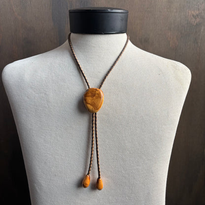 Burl Wood Bolo Tie on Two-Tone Tie