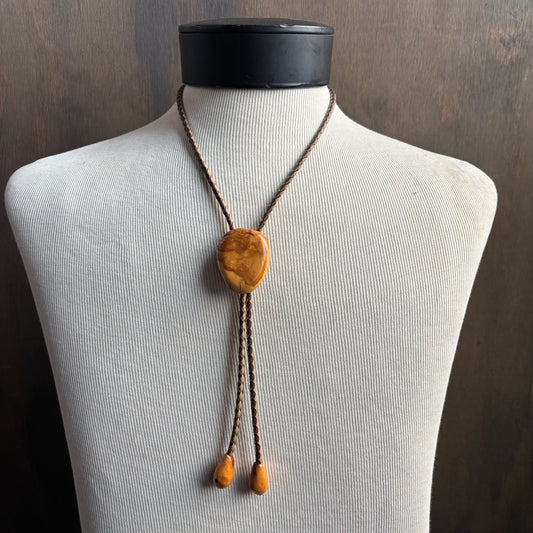 Burl Wood Bolo Tie on Two-Tone Tie