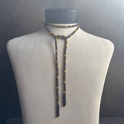 Vintage Brown and Yellow Seed Bead Tassel Necklace