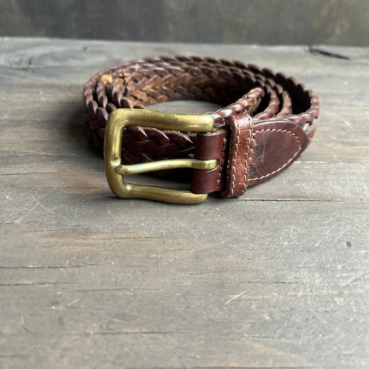 Brown braided belt with solid brass buckle