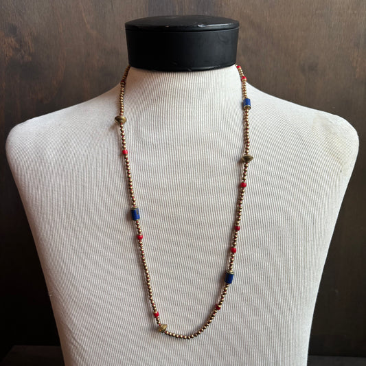 Ostrich Moon Coral and Lapis Necklace