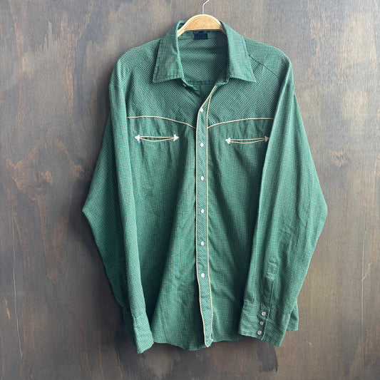 Vintage Green Checked Pearl Snap
