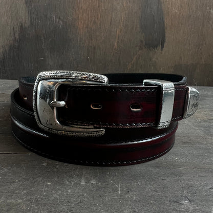 Burgundy Leather Belt with Silver Buckle