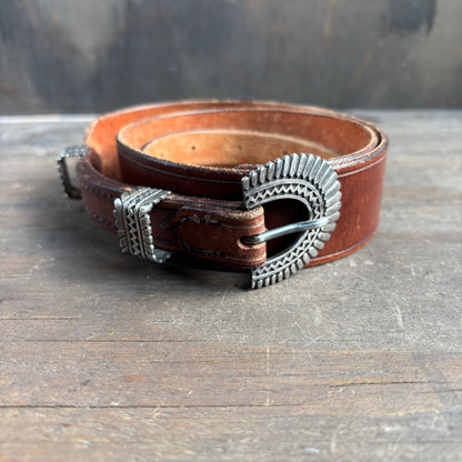 Brown Lether Belt with Decorative Buckle