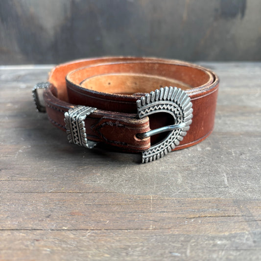 Brown Lether Belt with Decorative Buckle