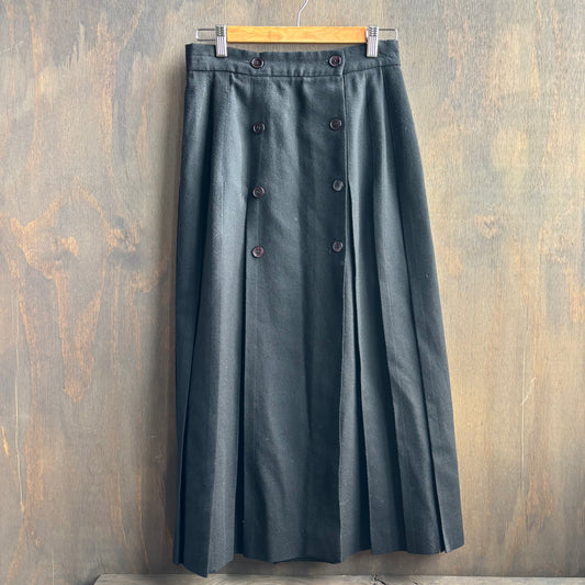 Vintage Pleated Black Wool Skirt