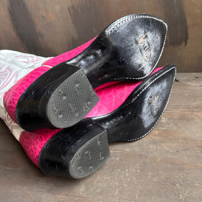 Justin Pink and White Leather Boots