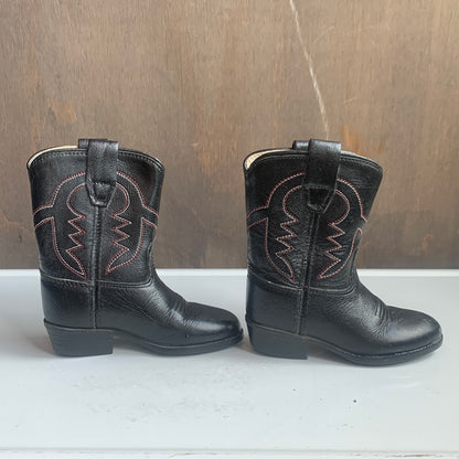 Kids Black Western Boots with red & white stitching