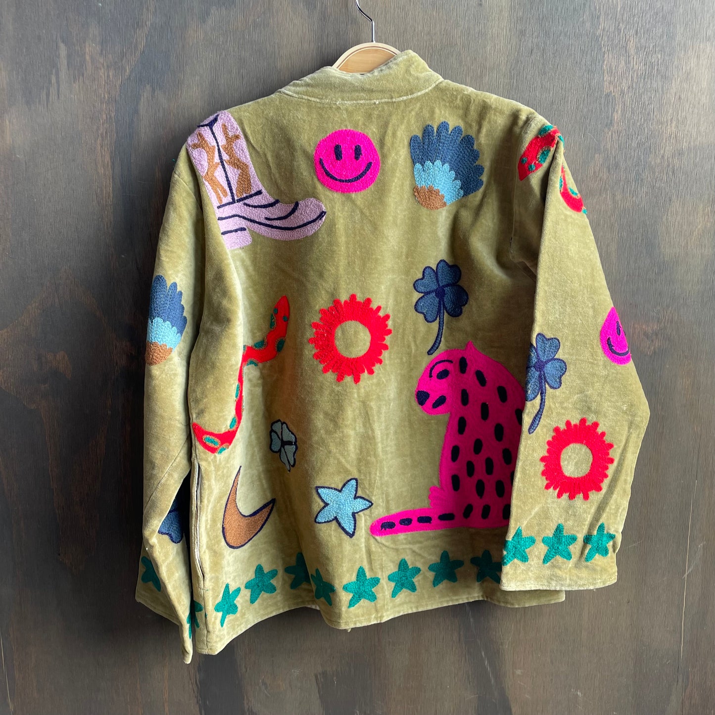 Chain stitch velvet jacket