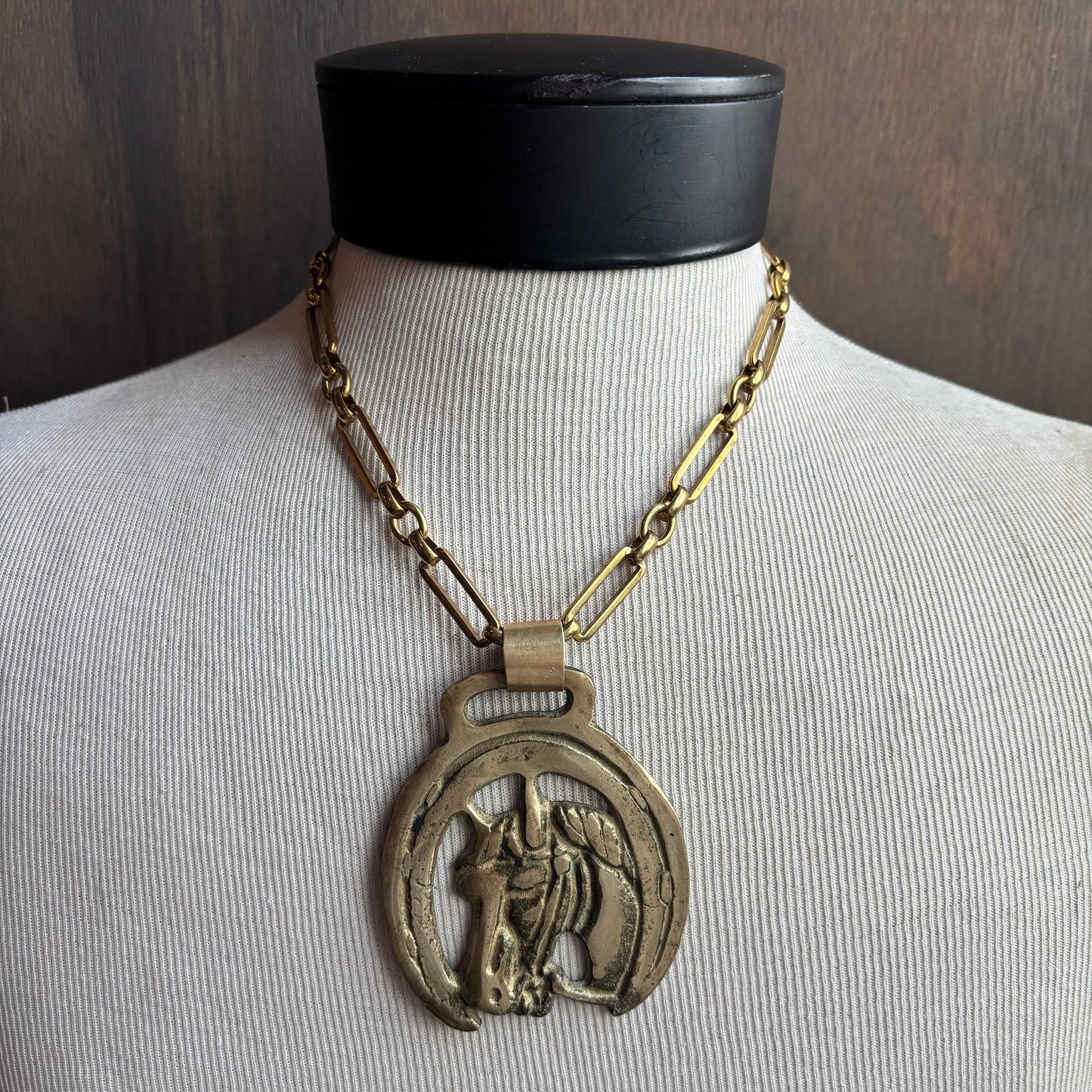 Mac Warman Large Horse in Horseshoe Medallion Necklace