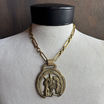 Mac Warman Large Horse in Horseshoe Medallion Necklace