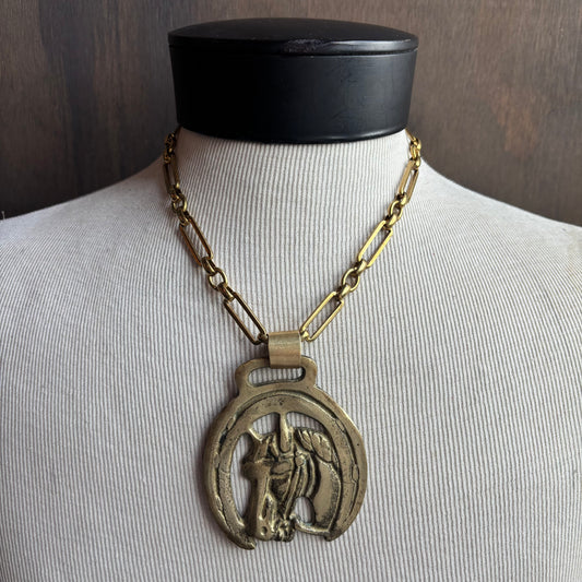 Mac Warman Large Horse in Horseshoe Medallion Necklace