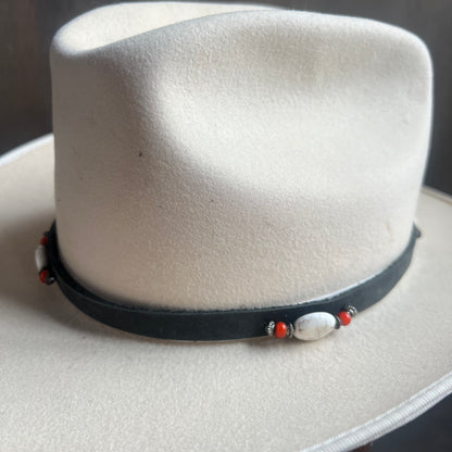 Black Leather Hat Band with Beads