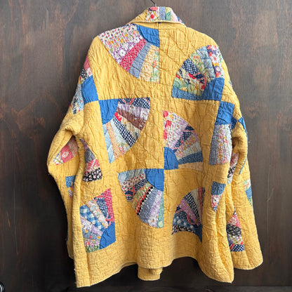 Vintage Yellow Fan Quilt Cocoon Jacket