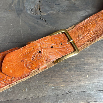 Hand tooled leather belt