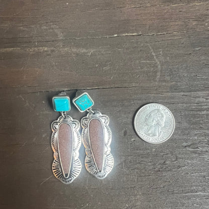 Sterling Silver and Faux Turquoise Dangle Earrings