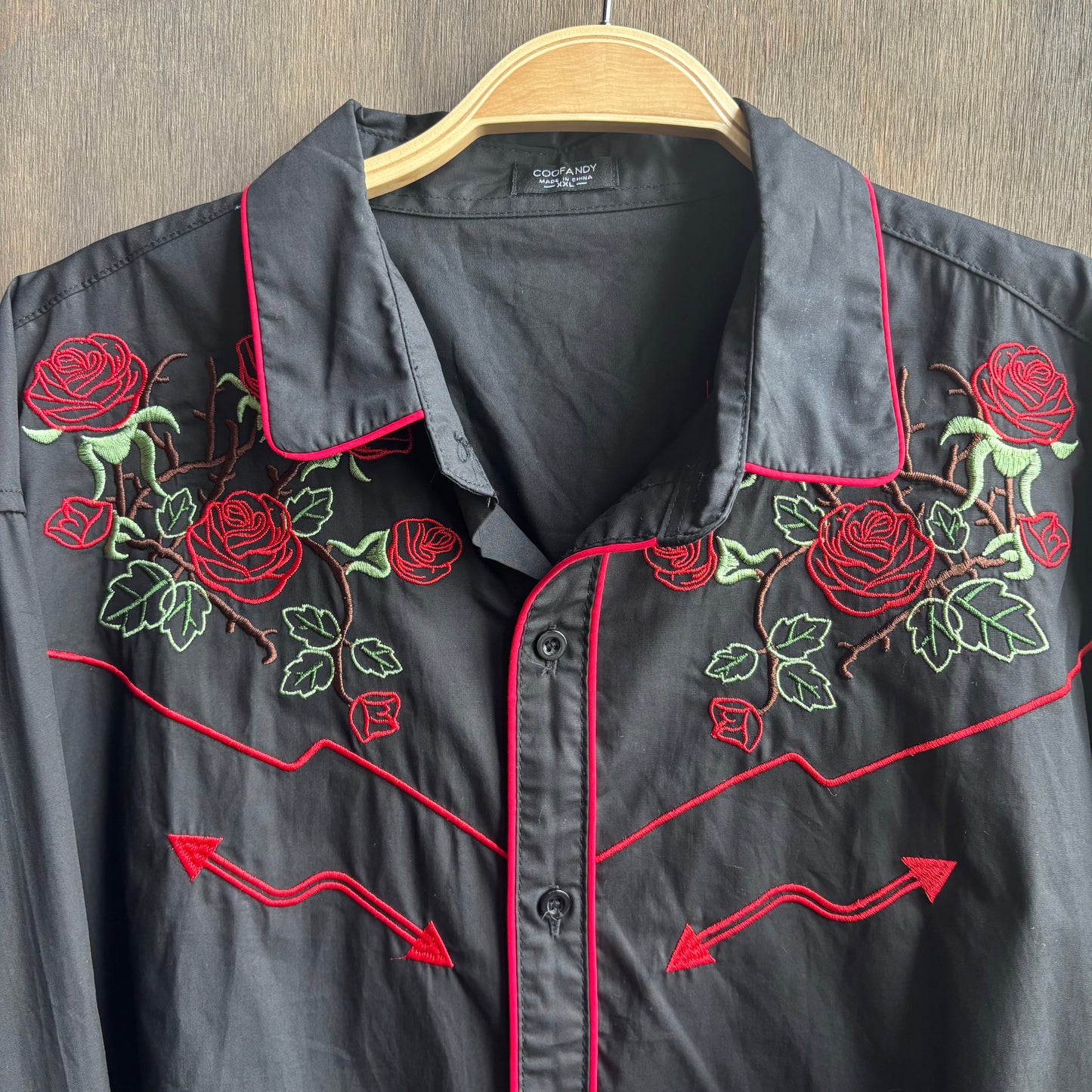 Black Embroidered Button Up