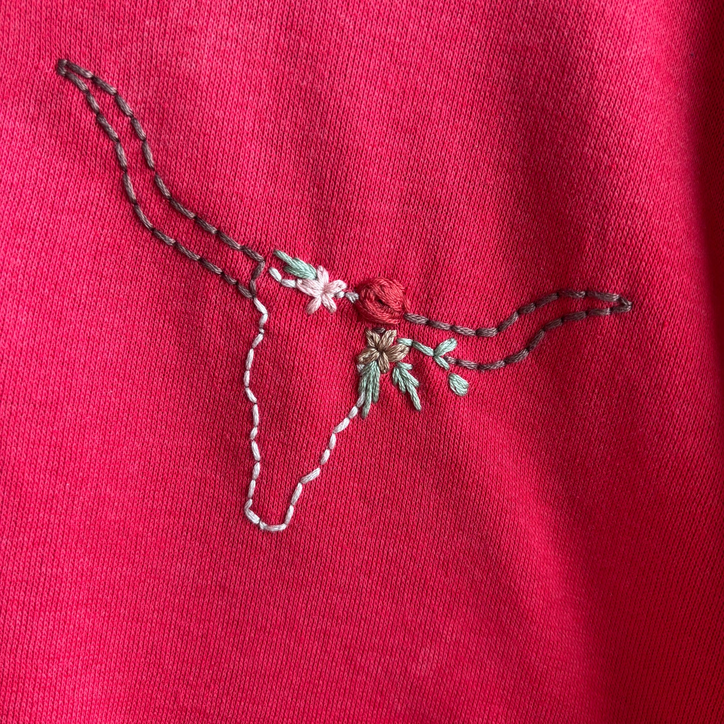 Custom Red Longhorn Skull Pulllover Sweatshirt