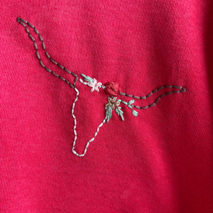 Custom Red Longhorn Skull Pulllover Sweatshirt