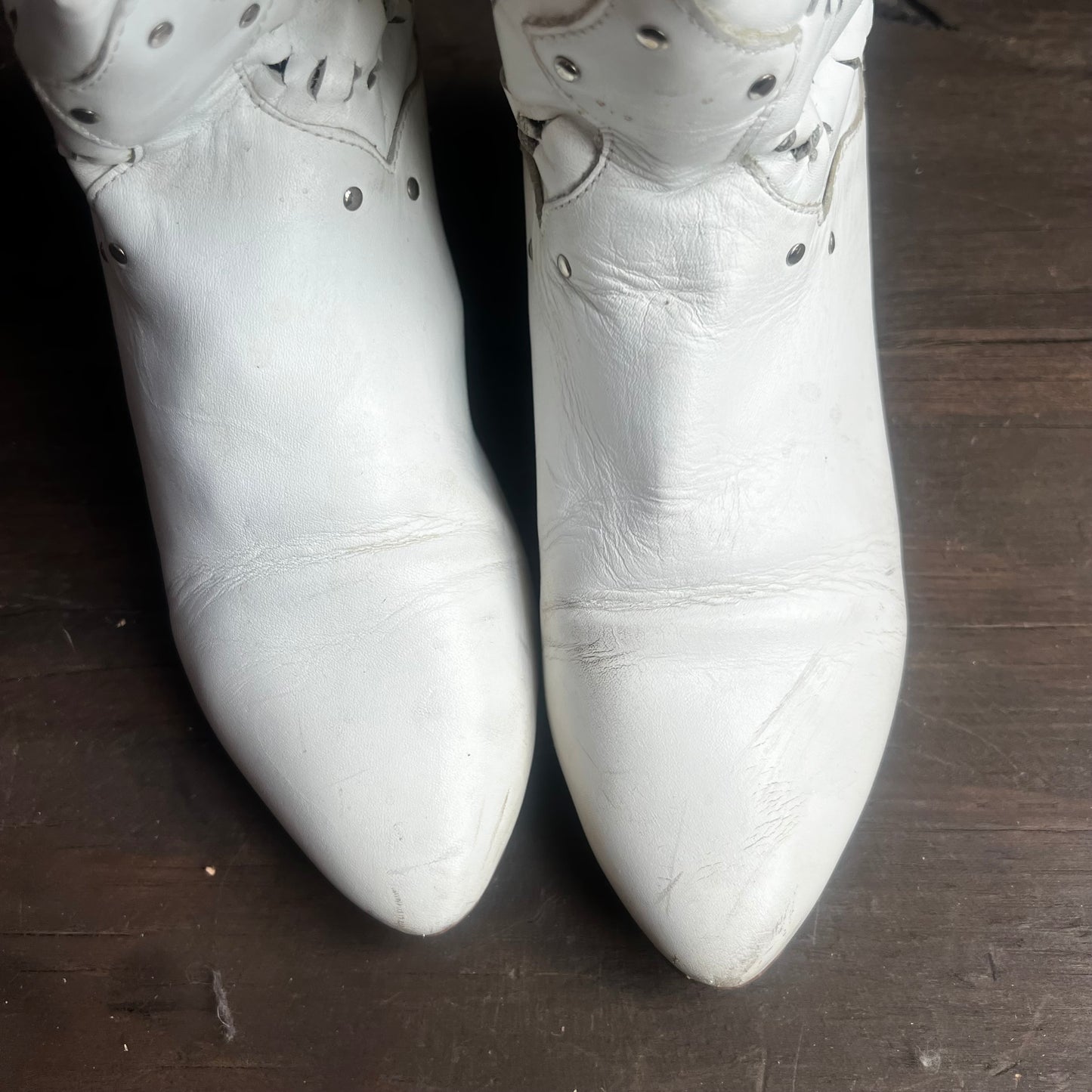 White Leather Boots with Cutouts