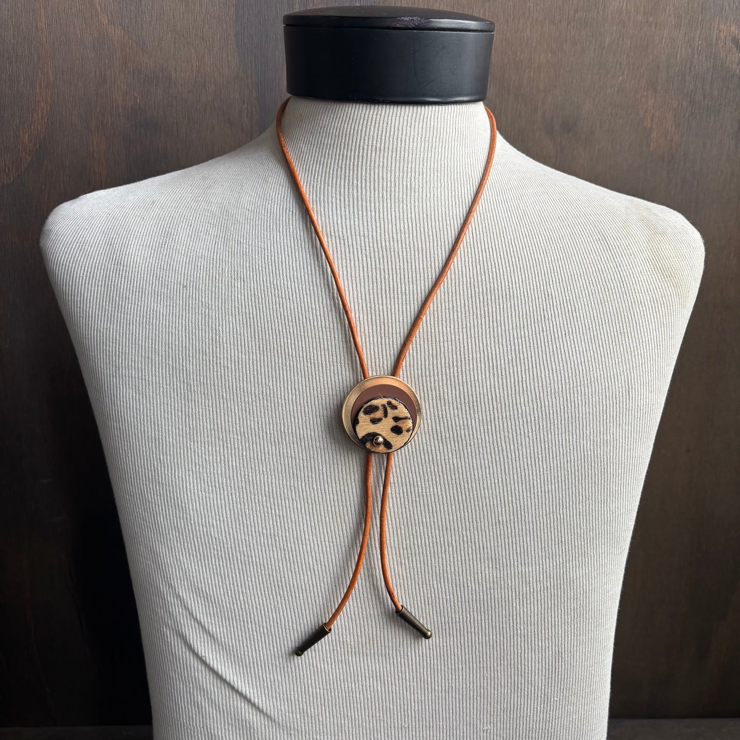 Cheetah Print Bolo on Tan Leather Tie