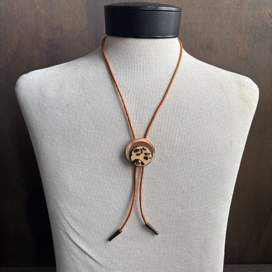Cheetah Print Bolo on Tan Leather Tie