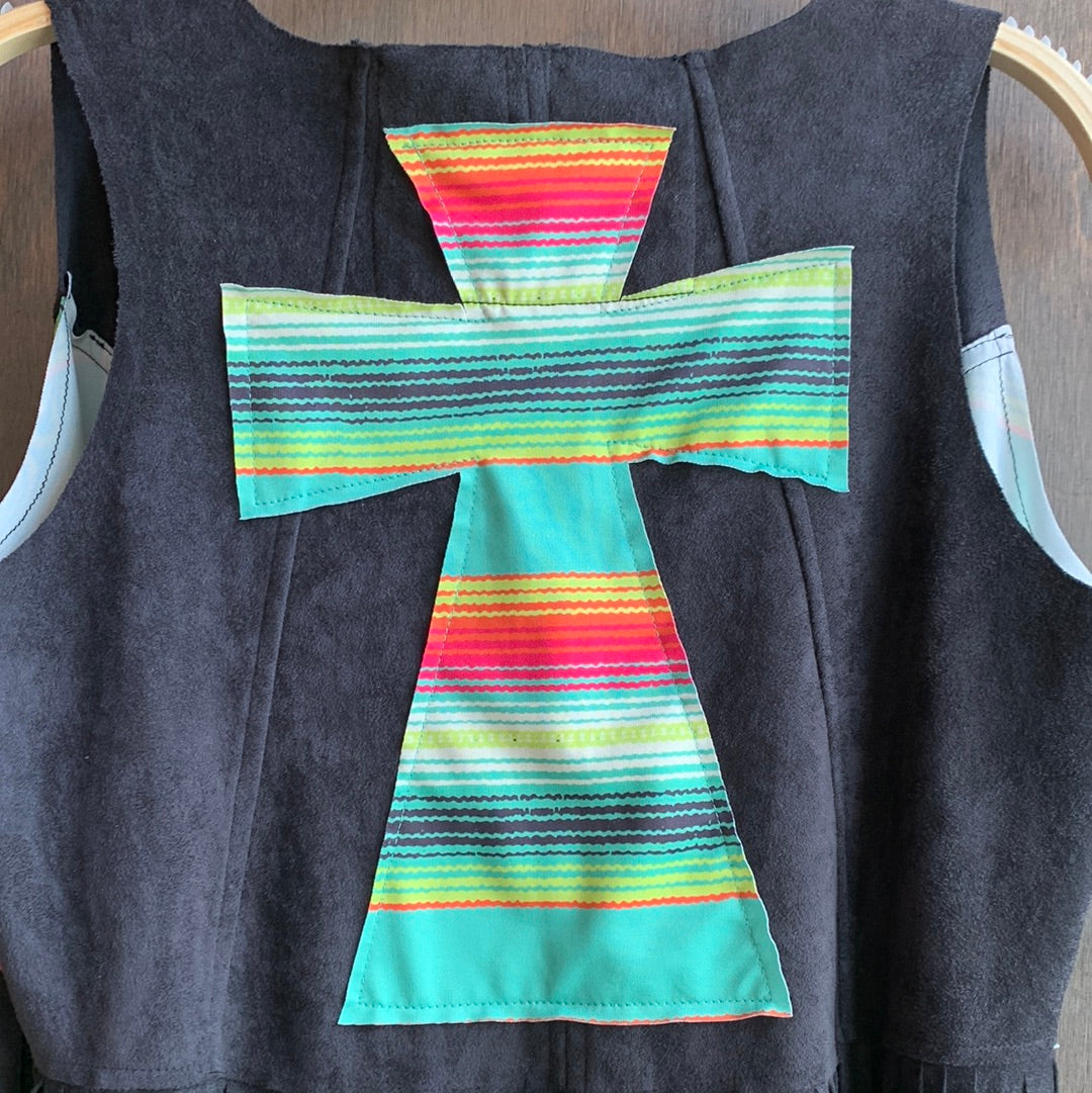Neon striped fringed vest