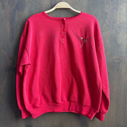 Custom Red Longhorn Skull Pulllover Sweatshirt