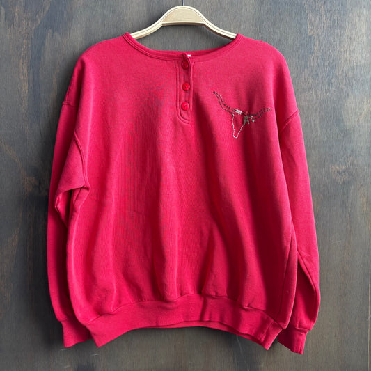 Custom Red Longhorn Skull Pulllover Sweatshirt