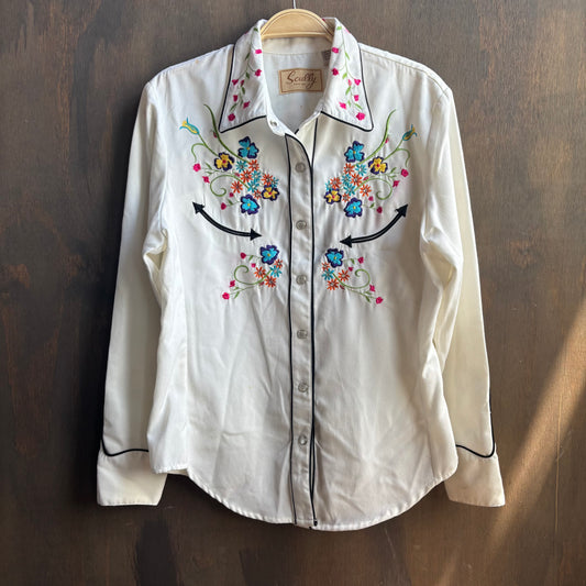 Scully White Floral Embroidered Pearl Snap