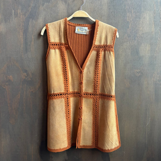 Vintage Leather Crochet Vest