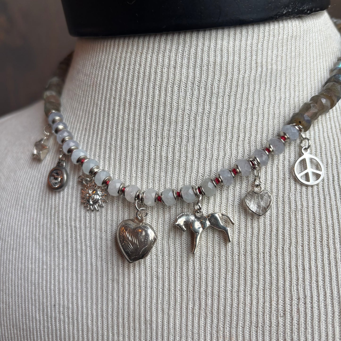 Ostrich Moon Heart Locket Necklace