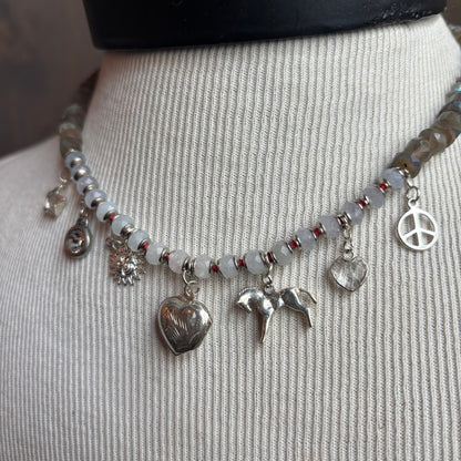 Ostrich Moon Heart Locket Necklace