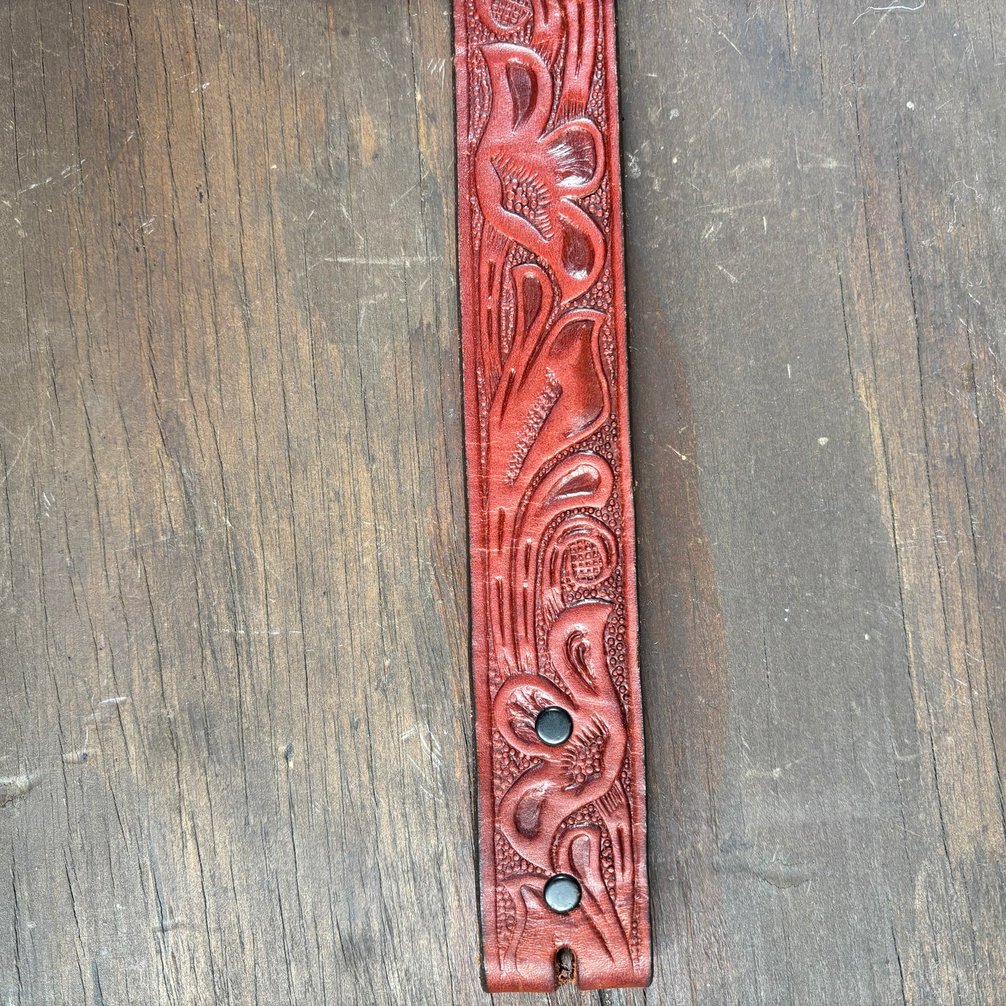 Burgundy Tooled Leather Belt