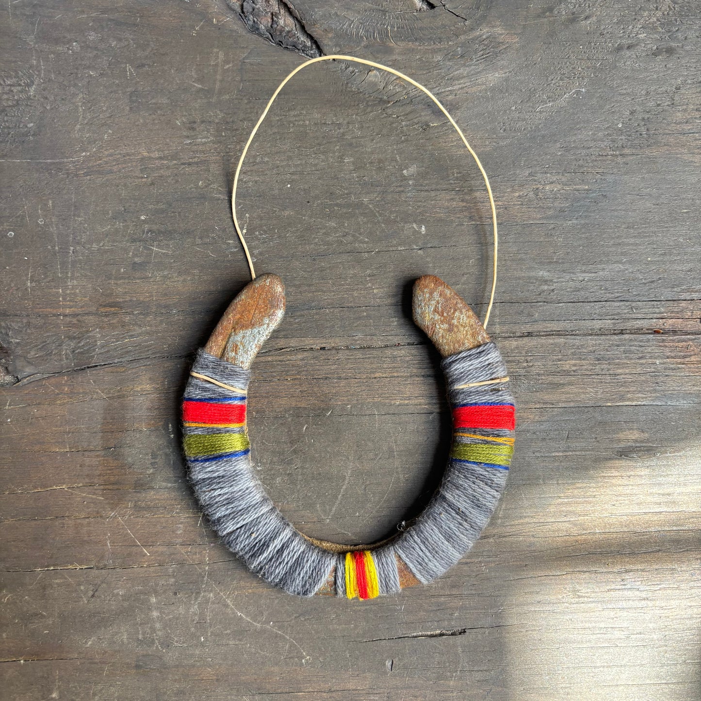 Grey Thread Wrapped Hanging Horseshoe