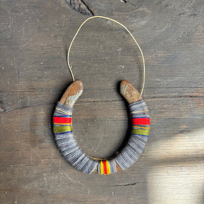 Grey Thread Wrapped Hanging Horseshoe