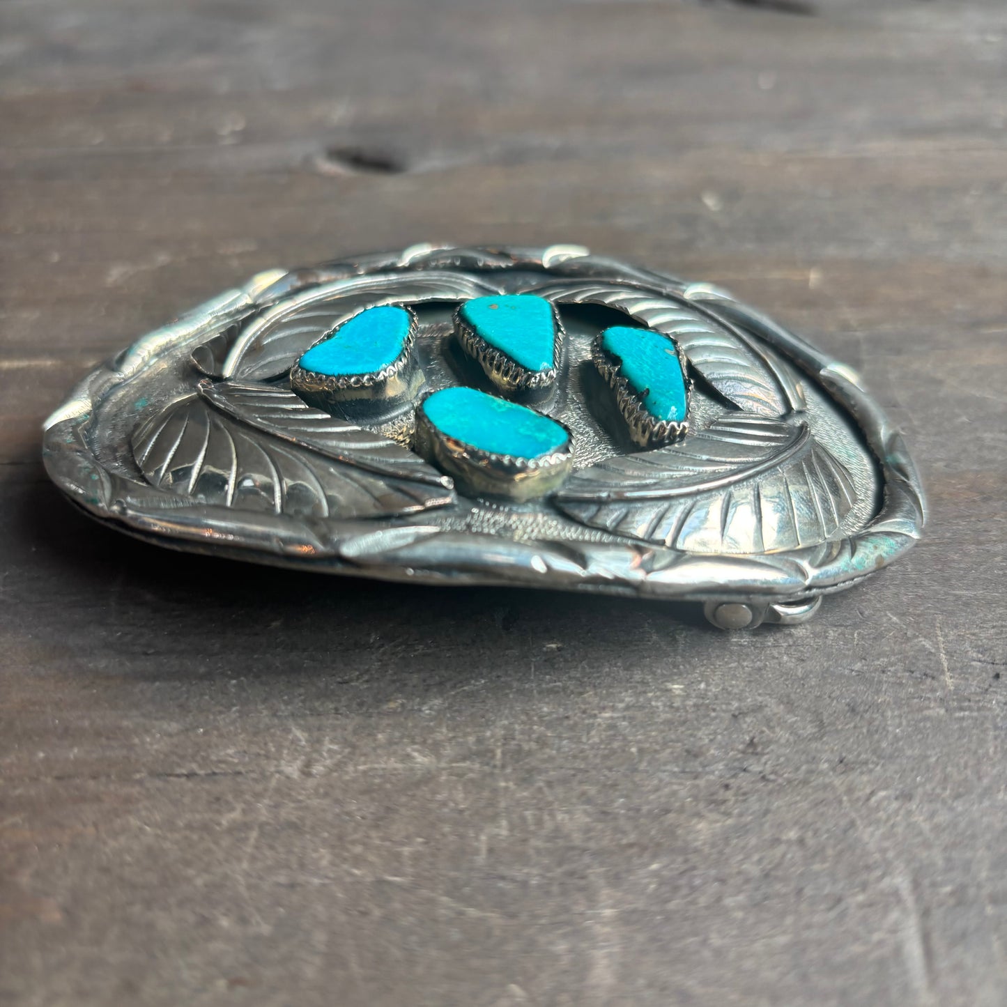 Silver Turquoise Stone Belt Buckle
