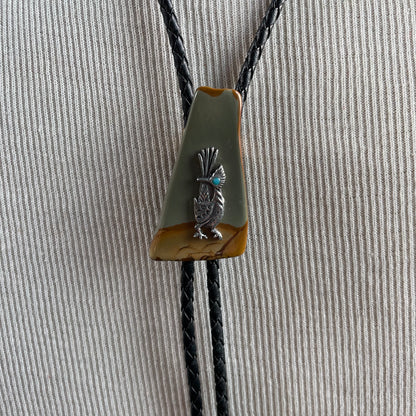 Stone and roadrunner bolo tie