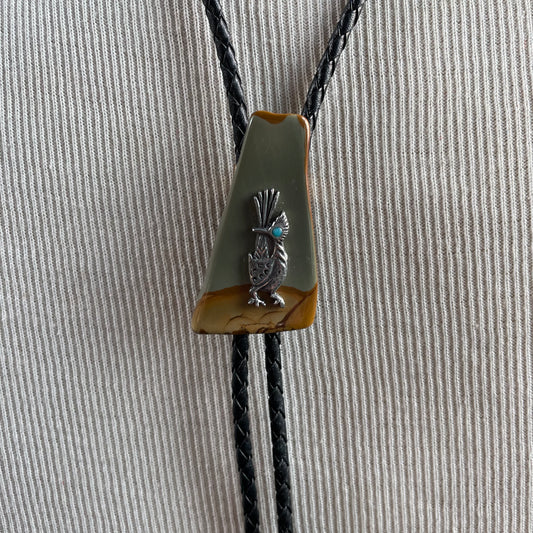 Stone and roadrunner bolo tie