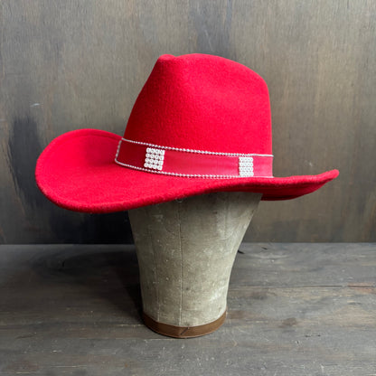 Red Wool Hat with Rhinestone Band