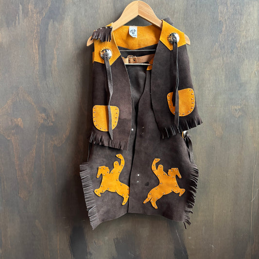 Brown and Yellow Kids Chaps and Vest Set