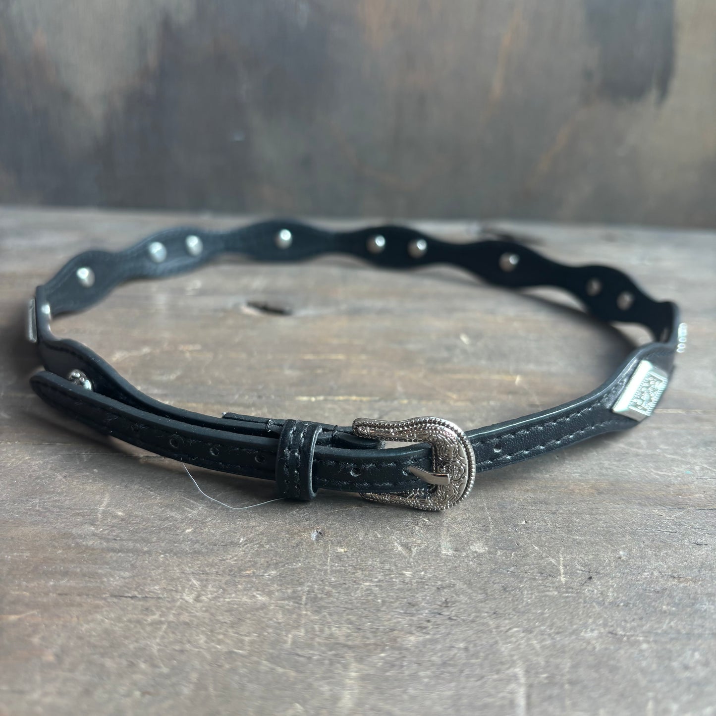 Black Leather Concho Hat Band