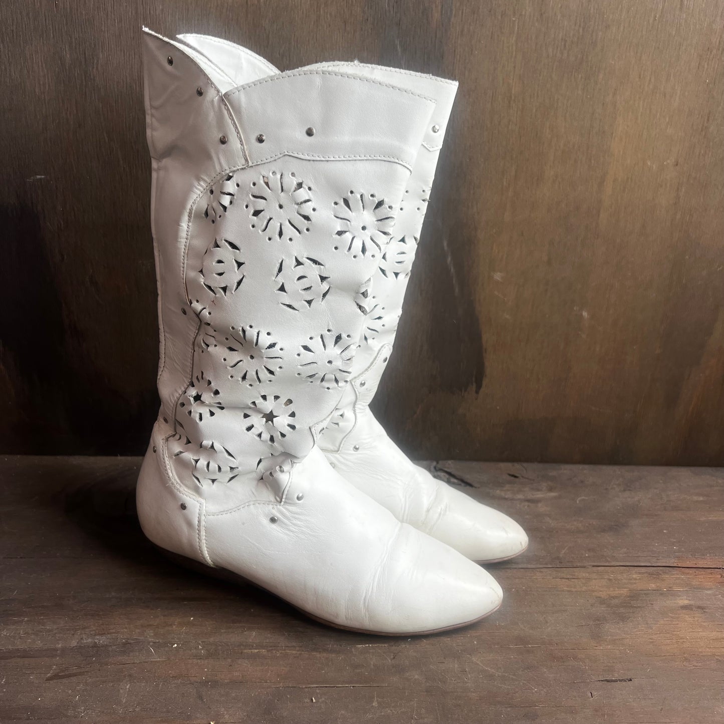 White Leather Boots with Cutouts