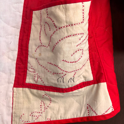 Vintage Red Bird Quilt Cocoon Jacket